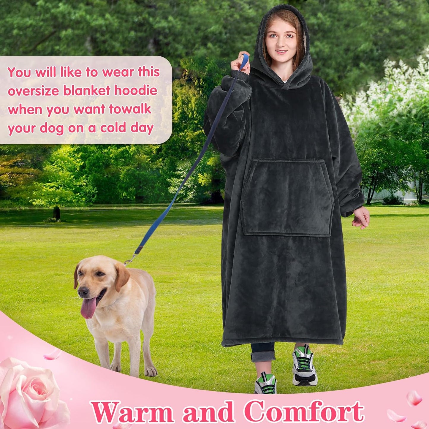 Waitu Wearable Blanket Sweatshirt Gifts for Women and Men, Warm and Cozy Giant Blanket Hoodie, Thick Flannel Blanket with Sleeves and Giant Pocket - Dark Gray
