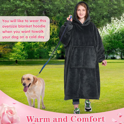 Waitu Wearable Blanket Sweatshirt Gifts for Women and Men, Warm and Cozy Giant Blanket Hoodie, Thick Flannel Blanket with Sleeves and Giant Pocket - Dark Gray