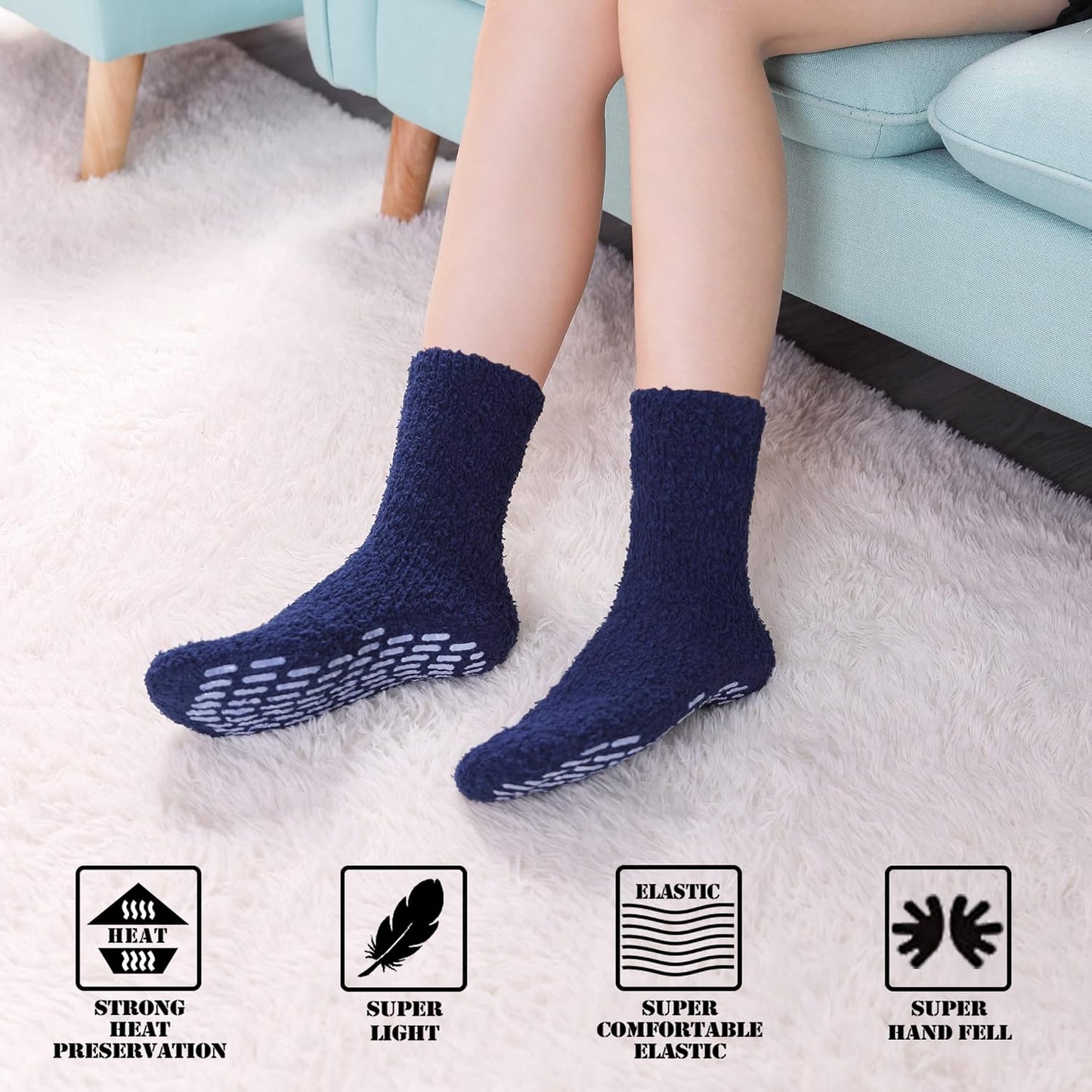 FNOVCO Non Slip Socks for Women Winter Warm Cozy Fuzzy Slipper Socks Soft Fluffy Hospital Socks with Grips
