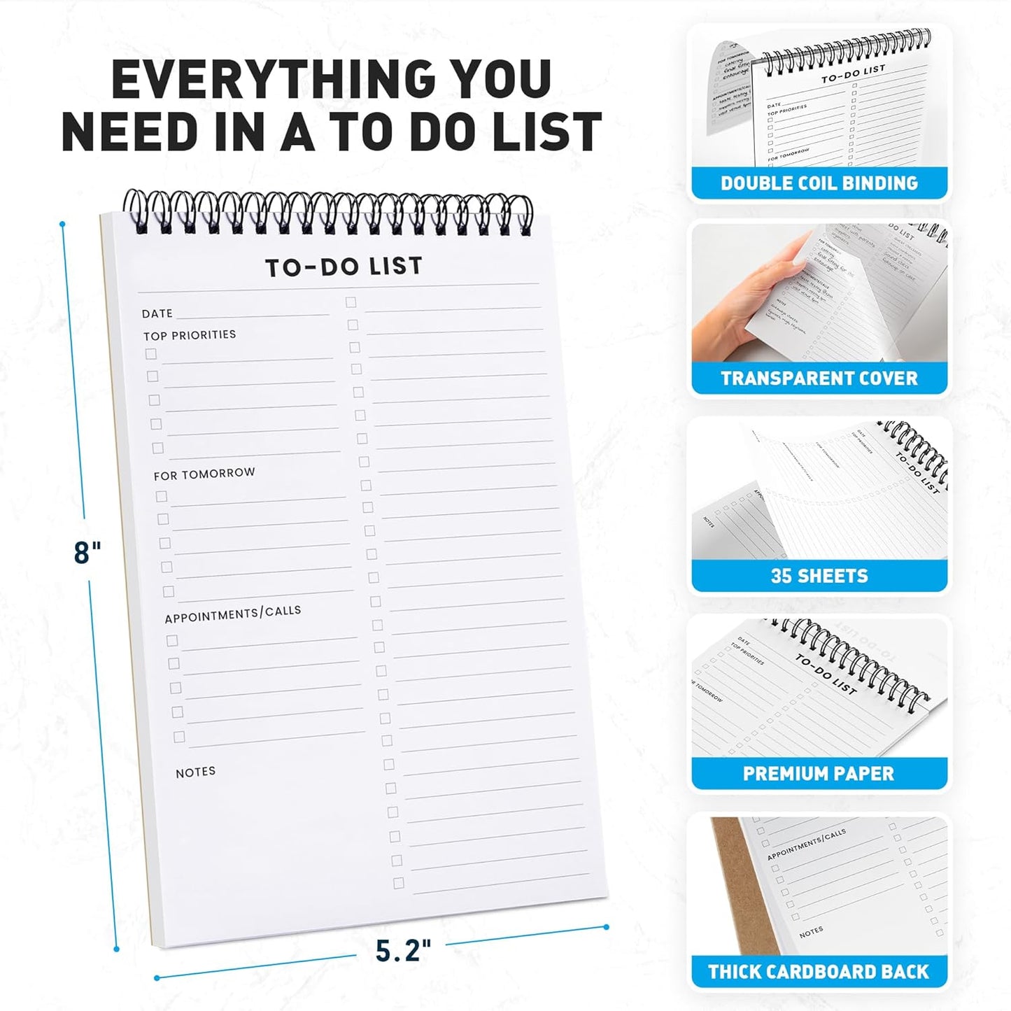 Weekly Planner Pad: To Do List Desk Notepad with Multiple Sections - 8.5x11" 52 Sheets - Undated Tear Off Notebook Calendar - Habit Planning Tracker, Task Goal Checklist Organizer - Agenda Plan Pad