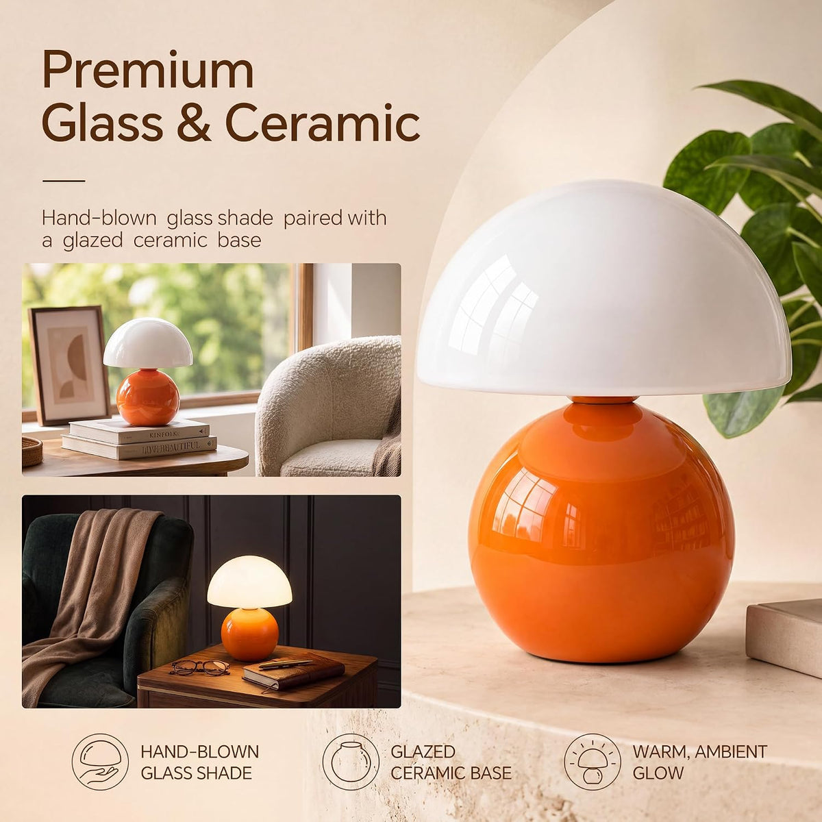 Dawnwake Mushroom Lamp Table Lamp for Bedroom-Small Desk Table Lamps,White