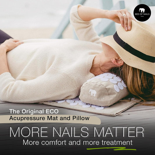 Bed of Nails ECO Set – Original Bon Acupressure Design with 10962 Precision Nails, Mat: 28.5 x 16.5 x 1", Pillow: 14.5 x 6 x 4"