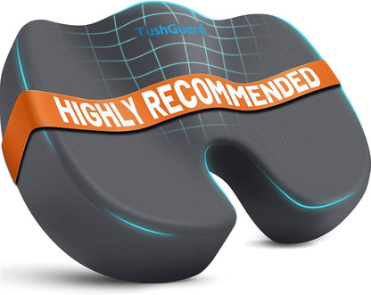 TushGuard Seat Cushion for Office Chair Memory Foam Non-Slip Cushion Back, Relief Chair Pad, Butt Pillow for Office Chair, Car, Computer Desk, Black