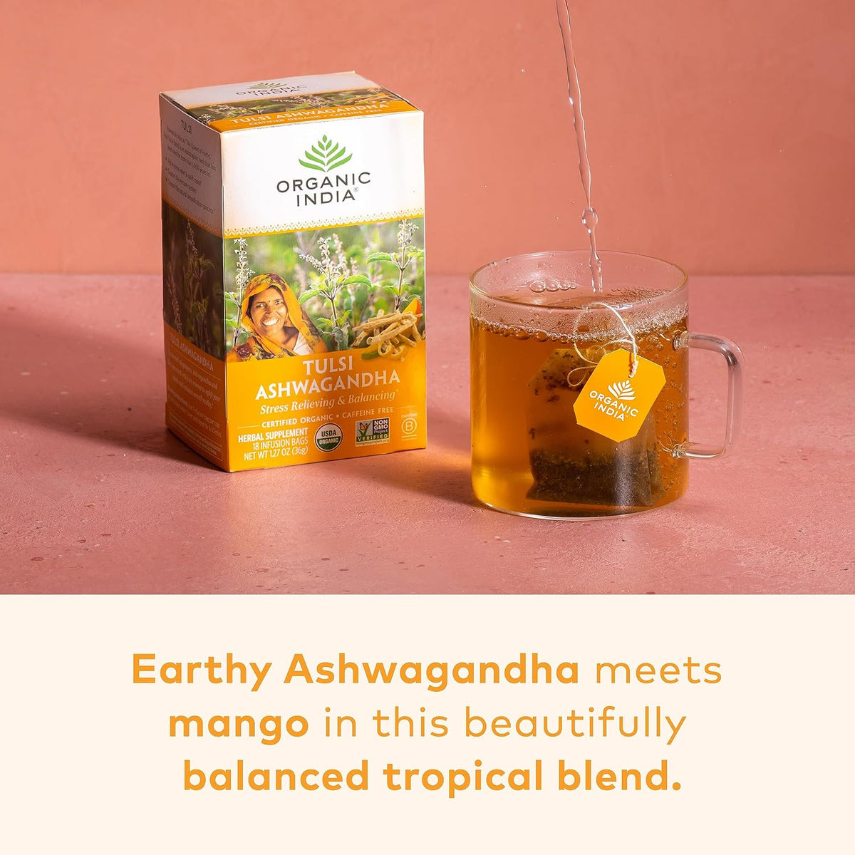 ORGANIC INDIA Calming Tulsi Ashwagandha Herbal, 18 Infusion Bags, 3 Pack