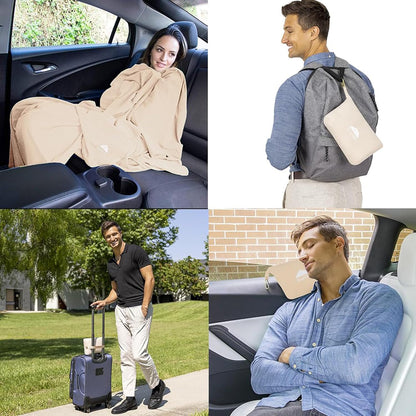 BlueHills Travel Blanket Pillow Compact Lightweight Pocket Size Airplane Traveling Essential Flight Trip Throw in Bag Portable Case Plane Accessory Gray L01