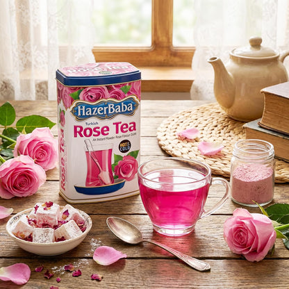 HazerBaba Turkish Rose Tea Powder, Instant Drink 8.8oz (Pack of 1), Kosher