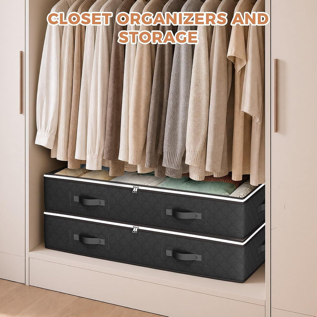 Budding Joy 95L Under Bed Storage Containers, 4 Pack Closet Organizers Grey