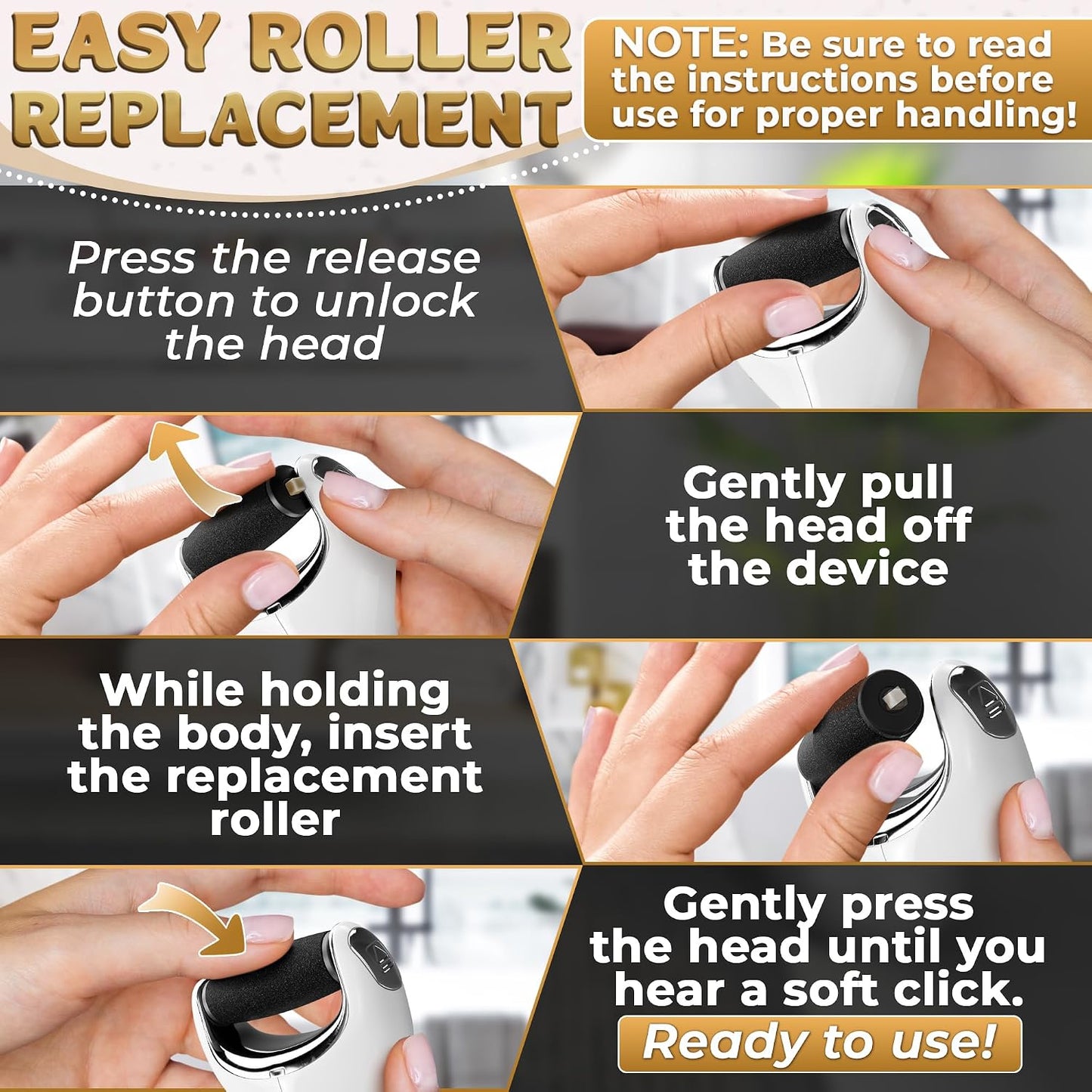 Electric Foot Callus Remover Tool for Dead Skin & Cracked Heels – Battery-Operated Foot Grinder with Replaceable Roller – Pedicure Tools for Feet & Toes – Smooth Feet at Home (Batteries Not Included)