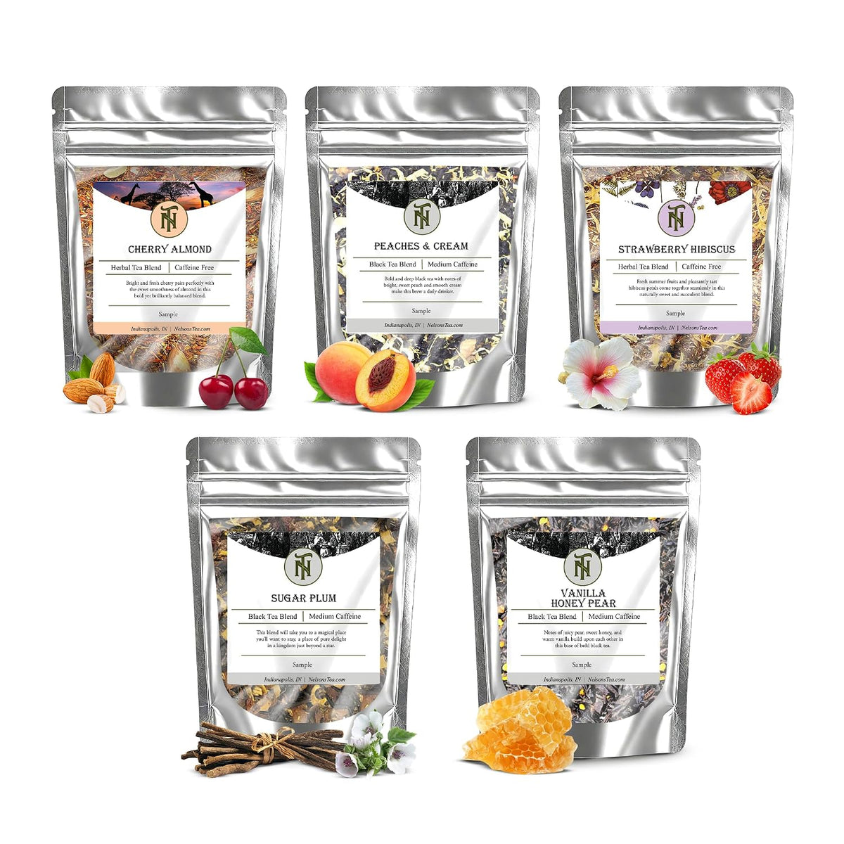 Nelson's Tea Fruit Sampler Pack 5 Flavors Variety Loose Leaf Tea, Sample