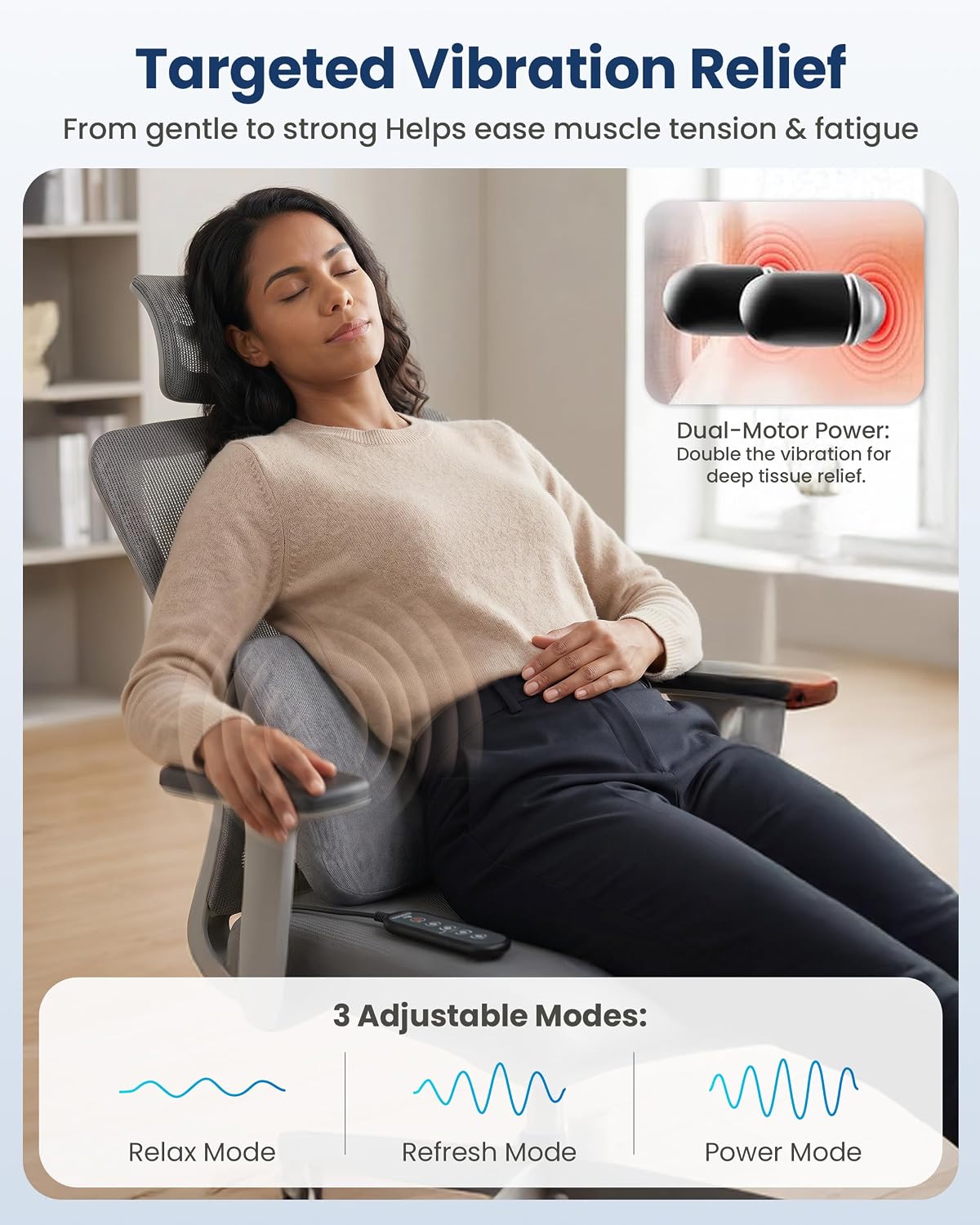 COMFIER Smooth Spine Triple Fusion Back Massager with Graphene Heat, 3-in-1 Cordless Lumbar Support Pillow with Remote Control, Vibration & Stretching, Ergonomic Lower Back Massager