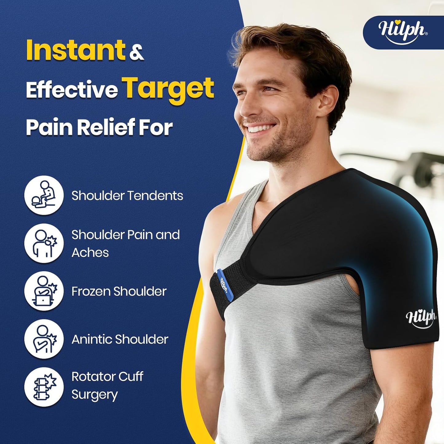 Hilph 3D Double-Layer Gel Shoulder Ice Pack Wrap for Rotator Cuff & Surgery Recovery, Reusable Cold Therapy Shuolder Ice Sleeve with Adjustable Strap, Easy to Wear, Flexible Fit for Men & Women, Large