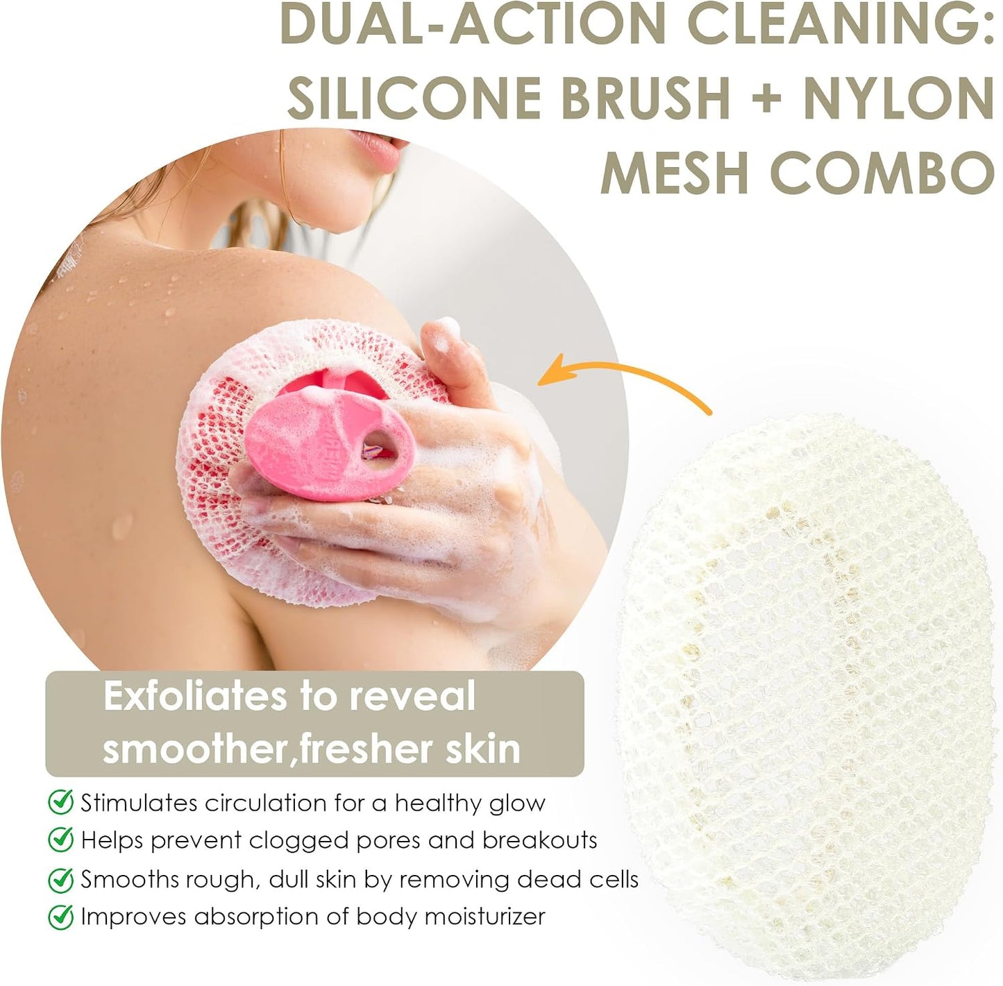 INNERNEED Food-Grade Soft Silicone Body Scrubber Shower Brush Handheld Cleansing Skin Brush, Gentle Exfoliating and Lather Well (Dark Green)