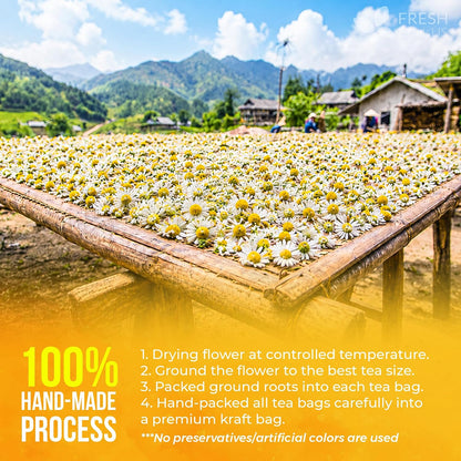 FreshDrinkUS, 135 Chamomile Tea Bags, 100% Natural and Pure Chamomile Flowers, Eco-Conscious Tea Bags. Chamomile Flower Herbal Tea. No Sugar, No Caffeine, No Gluten, Vegan.