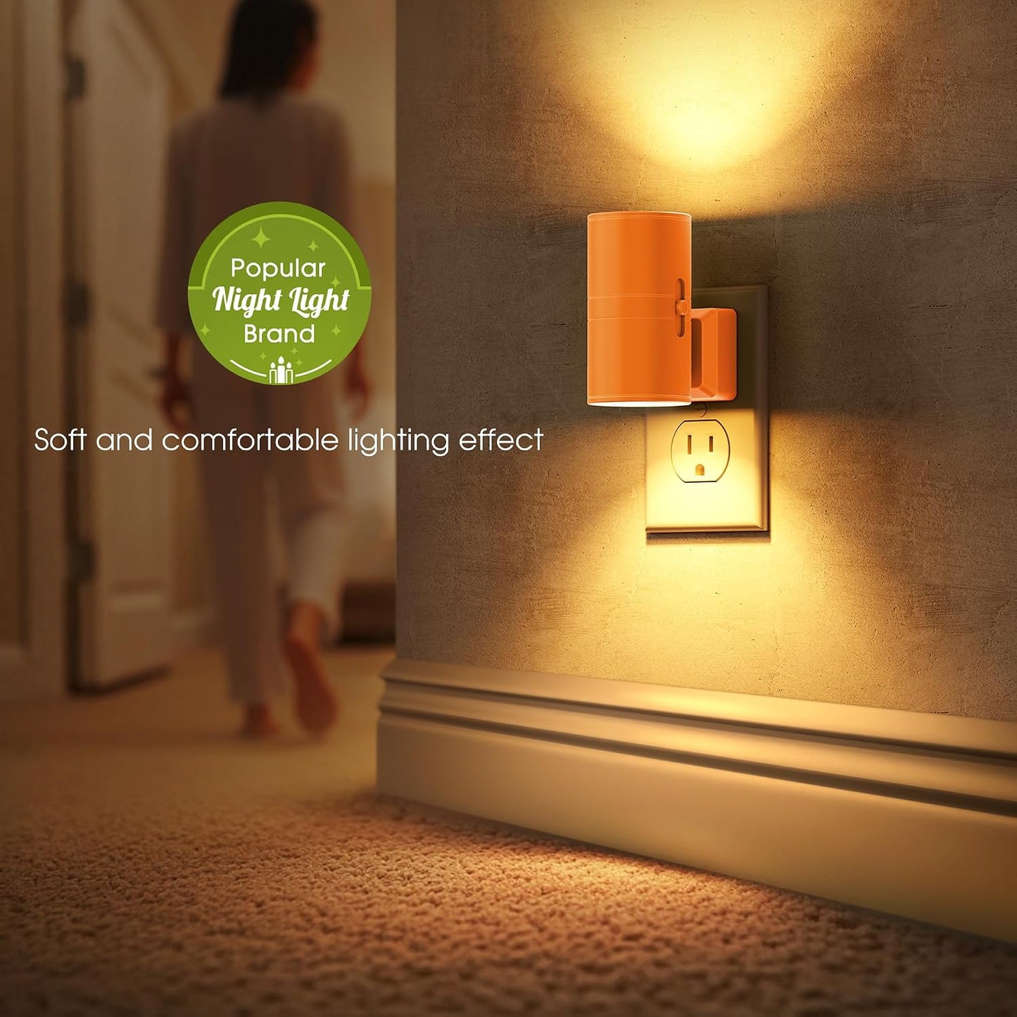 Briignite Night Lights Plug into Wall, Modern LED Night Light Plug in, Dusk to Dawn Sensor,Amber Night Light 0-100LM Adjustable Brightness, Dimmable NightLight for Hallway, Bedroom, Stairway, 2 Pack