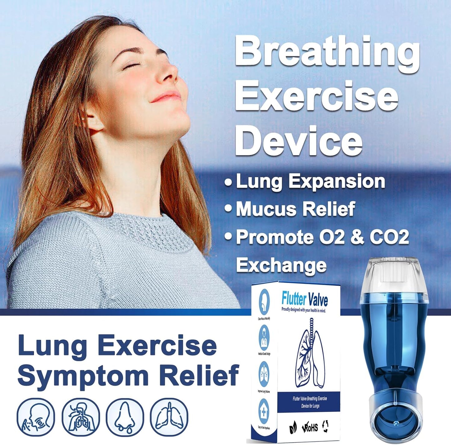 Flutter Valve Device for Lungs, Breathing Exercise Devicefor Lungs, Adjustable Resistance for Natural Mucus Removal, Portable Lung Exerciser Device | Breathing Trainer