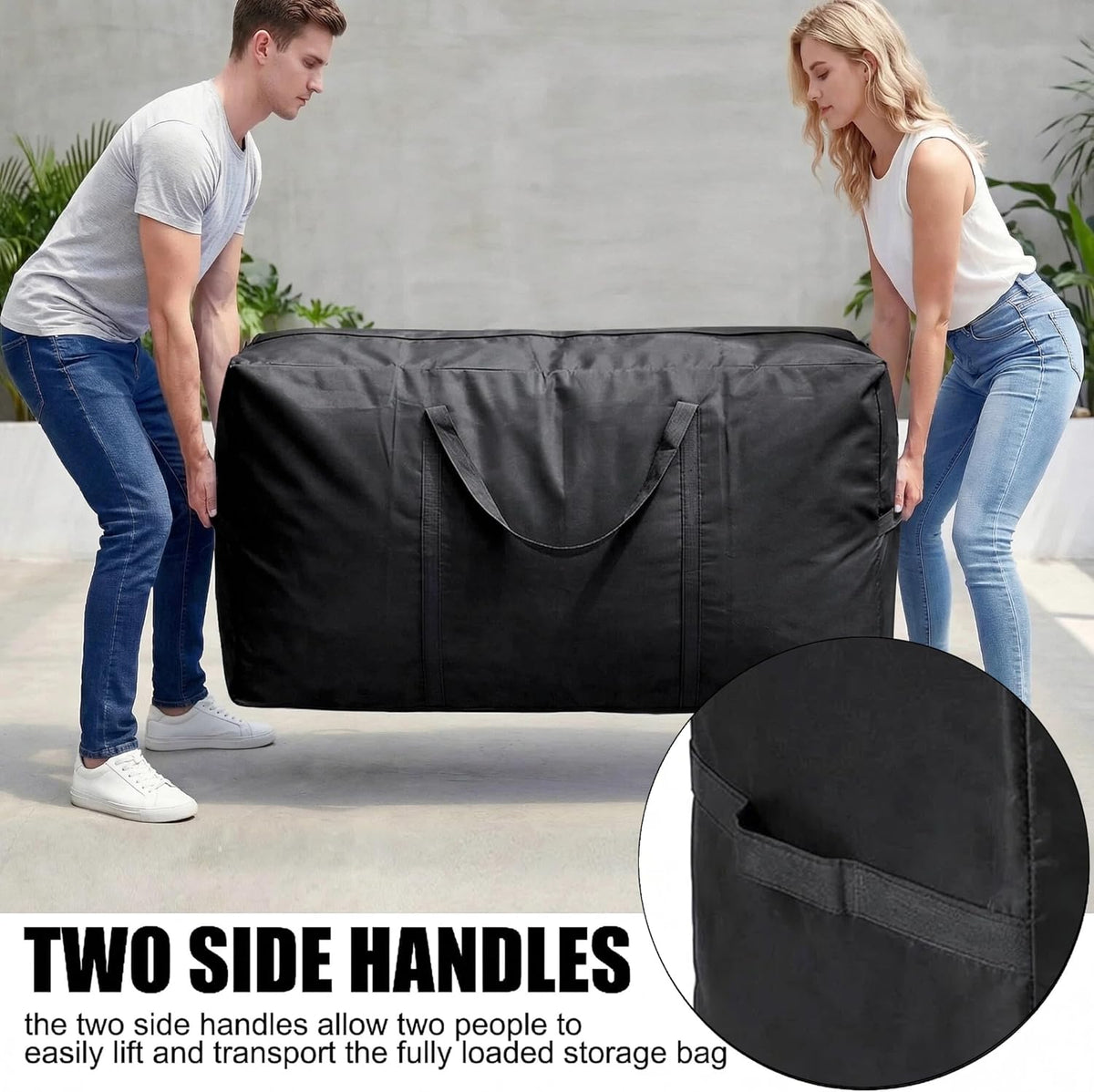 66 Gallon Extra Large Storage Bags, XXL Moving Bags with Zippers & Side Handles, Jumbo Big Storage Totes for Moving & Space-Saving Organization (Black, 66 Gallon)