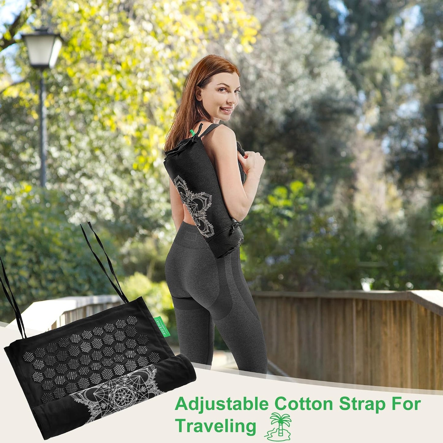 Acupressure Mat and Pillow Set - Full Body Pro Kit for Stress Relief, Muscle Relaxation & Pain Relief - Natural Eco-Friendly Linen & Coconut Fiber Mat - Includes Carrying Bag (Black)
