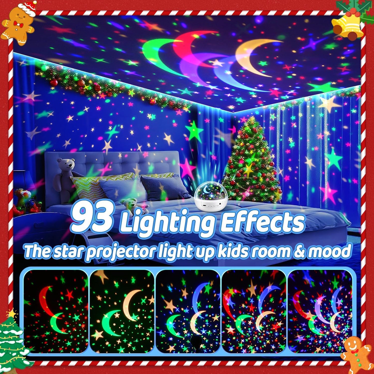 COOLNIGHT Night Light for Kids,93 Lighting+3 Films Kids Night Light Projector,Remote+Dimmable Star Projector,360° Ceiling Stars Glow in The Dark Stars,Christmas Gifts for 4 Year Old Boy Birthday Gift