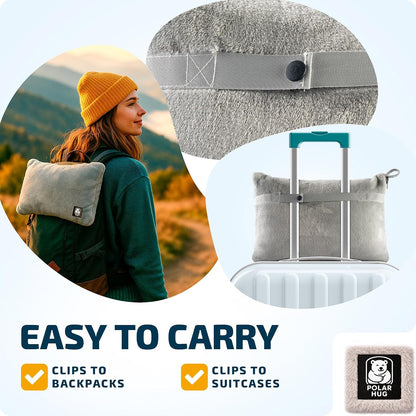 Travel Blanket Airplane Compact with Hoodie – 2in1 Airplane Travel Accessories from Plane Blanket to Travel Pillow with Luggage Strap, Soft Handle & Secure Pocket