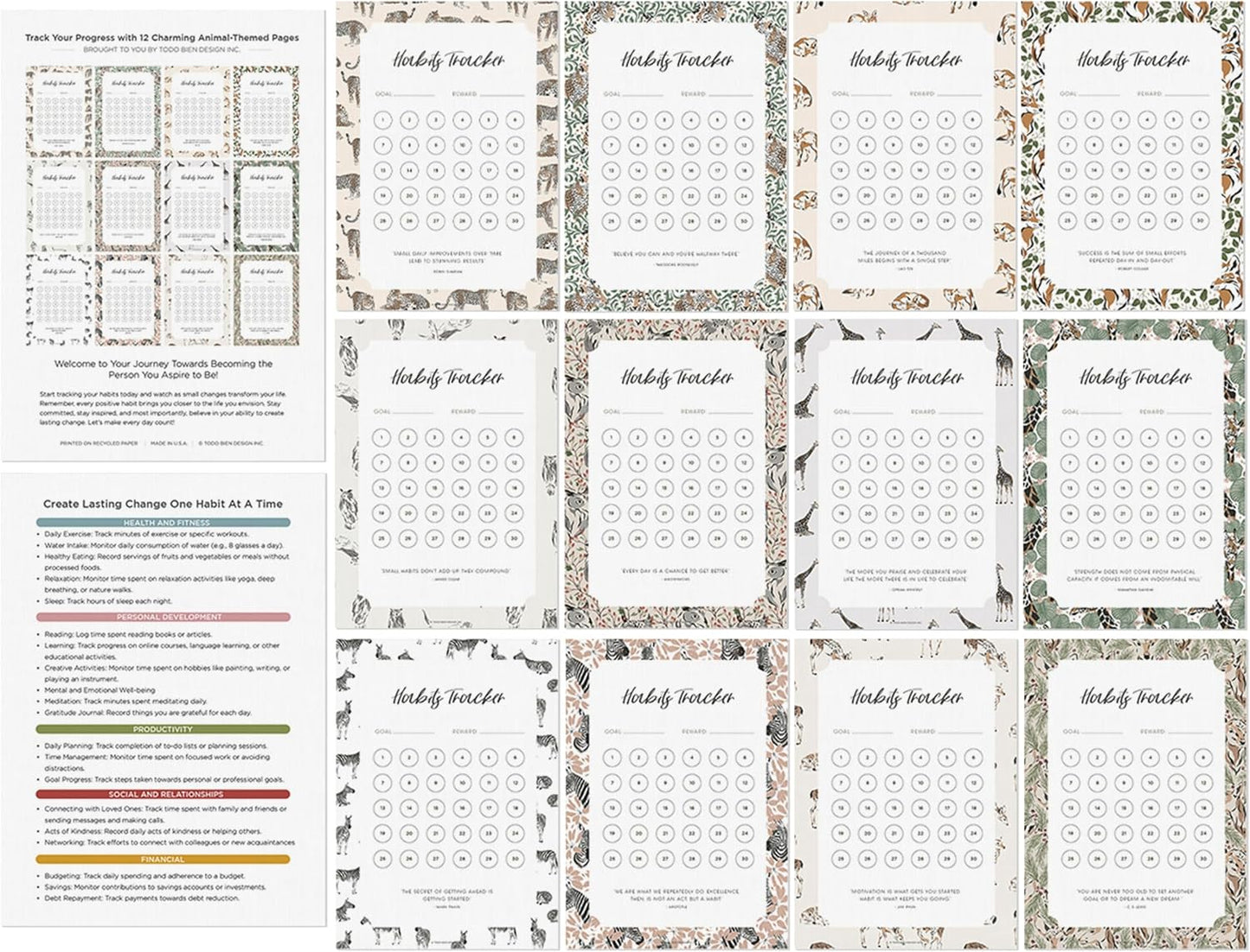 Habit Tracker Calendar - Made in USA, Designed by Local Artist, Motivational 30 day monthly challenge - Tool and gift for Productivity, Self-growth (Habit Tracker-Florals, U-Stand)