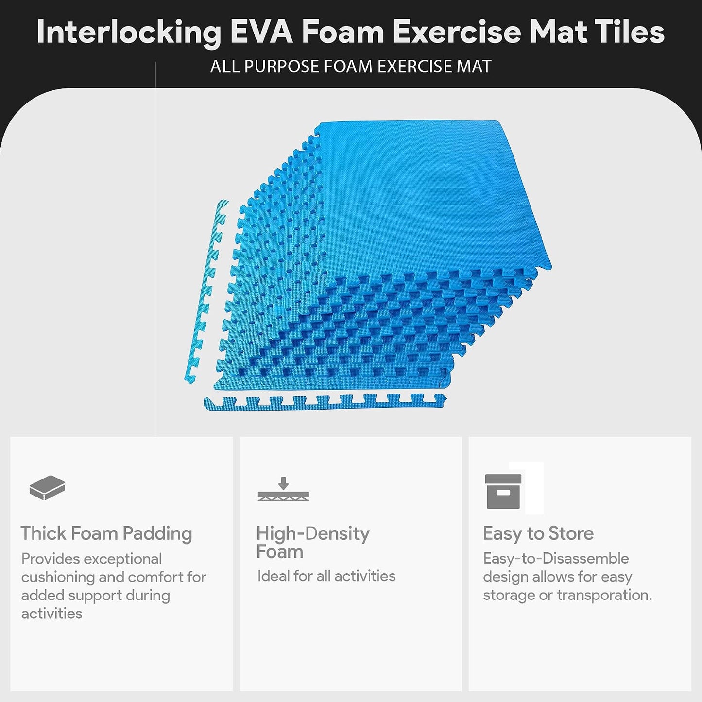 BalanceFrom Puzzle Exercise Mat 1/2" Thick, EVA Interlocking Foam Floor | Tiles for Home Gym, Mat for Home Workout Equipment, Floor Padding for Kids, Black, 24 in x 24 in x 1/2 in, 144 Sq Ft-36 Tiles