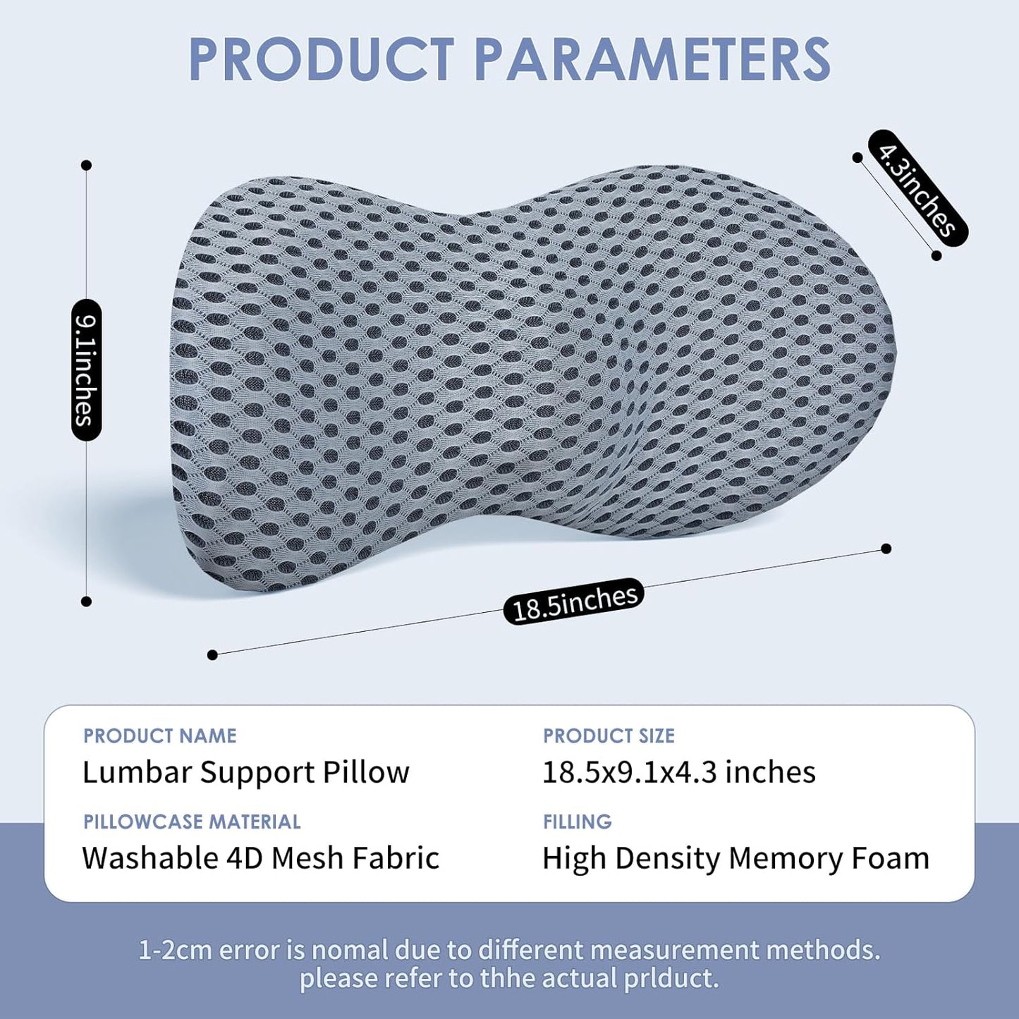 kasney Lumbar Support Pillow, Back Pillow for Low Back Pain Relief, Ergonomic Streamline Car Seat, Office Chair, Recliner and Bed (Gray)