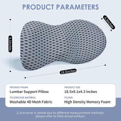 kasney Lumbar Support Pillow, Back Pillow for Low Back Pain Relief, Ergonomic Streamline Car Seat, Office Chair, Recliner and Bed (Gray)