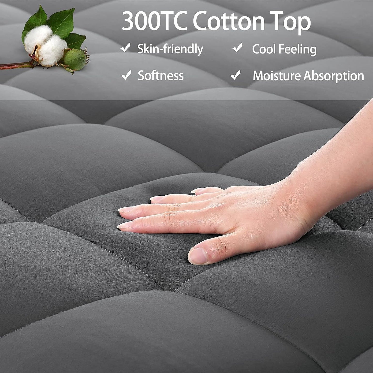 EASELAND Queen Size Mattress Pad Pillow Top Mattress Cover Quilted Fitted Mattress Protector Cotton Top Stretches up 8-21" Deep Pocket Cooling Mattress Topper (60x80 inch, White)