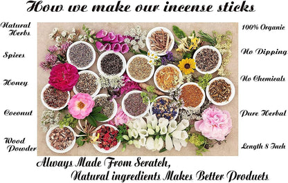 Incense Sticks Variety Pack with Wooden Holder | Nag Champa, Rose, Lavender, White Sage, Frankincense, Palo Santo & Sandalwood | Hand-Rolled Masala Incense