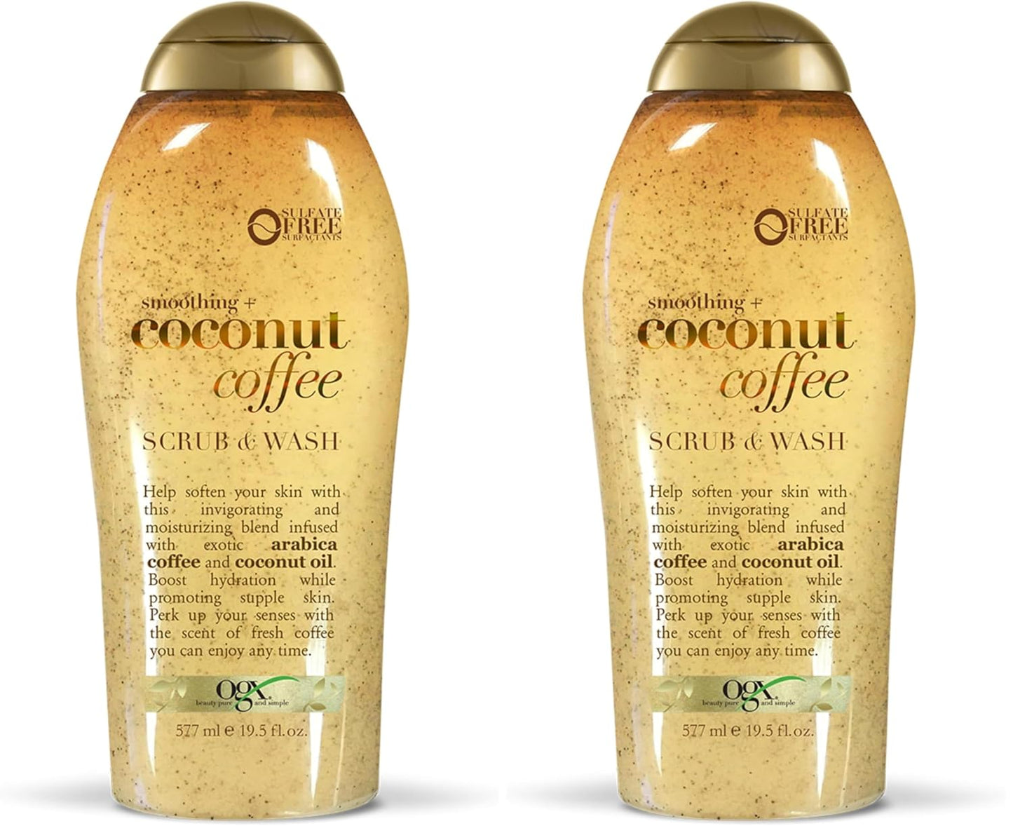 OGX Smoothing + Coconut Coffee Exfoliating Daily Body Scrub with Arabica Coffee & Coconut Oil, Hydrating & Moisturizing Body Wash for Dry Skin, Paraben-Free with Sulfate-Free Surfactants, 19.5 Fl Oz