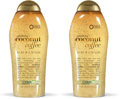 OGX Smoothing + Coconut Coffee Exfoliating Daily Body Scrub with Arabica Coffee & Coconut Oil, Hydrating & Moisturizing Body Wash for Dry Skin, Paraben-Free with Sulfate-Free Surfactants, 19.5 Fl Oz