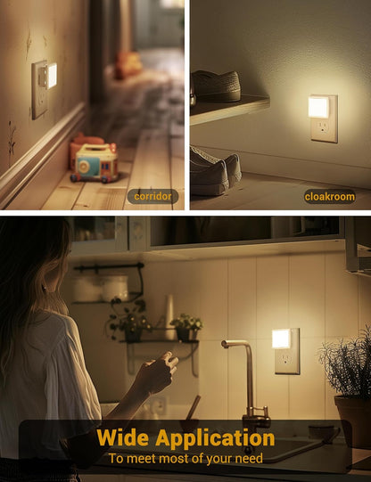 JandCase Amber Night Light[2 Pack], Night Lights Plug into Wall, LED Plug in Nightlight with Dusk-to-Dawn Sensor, 0.3W Dim Night Light for Sleep, Bedroom, Bathroom, Hallway, Non-dimmable