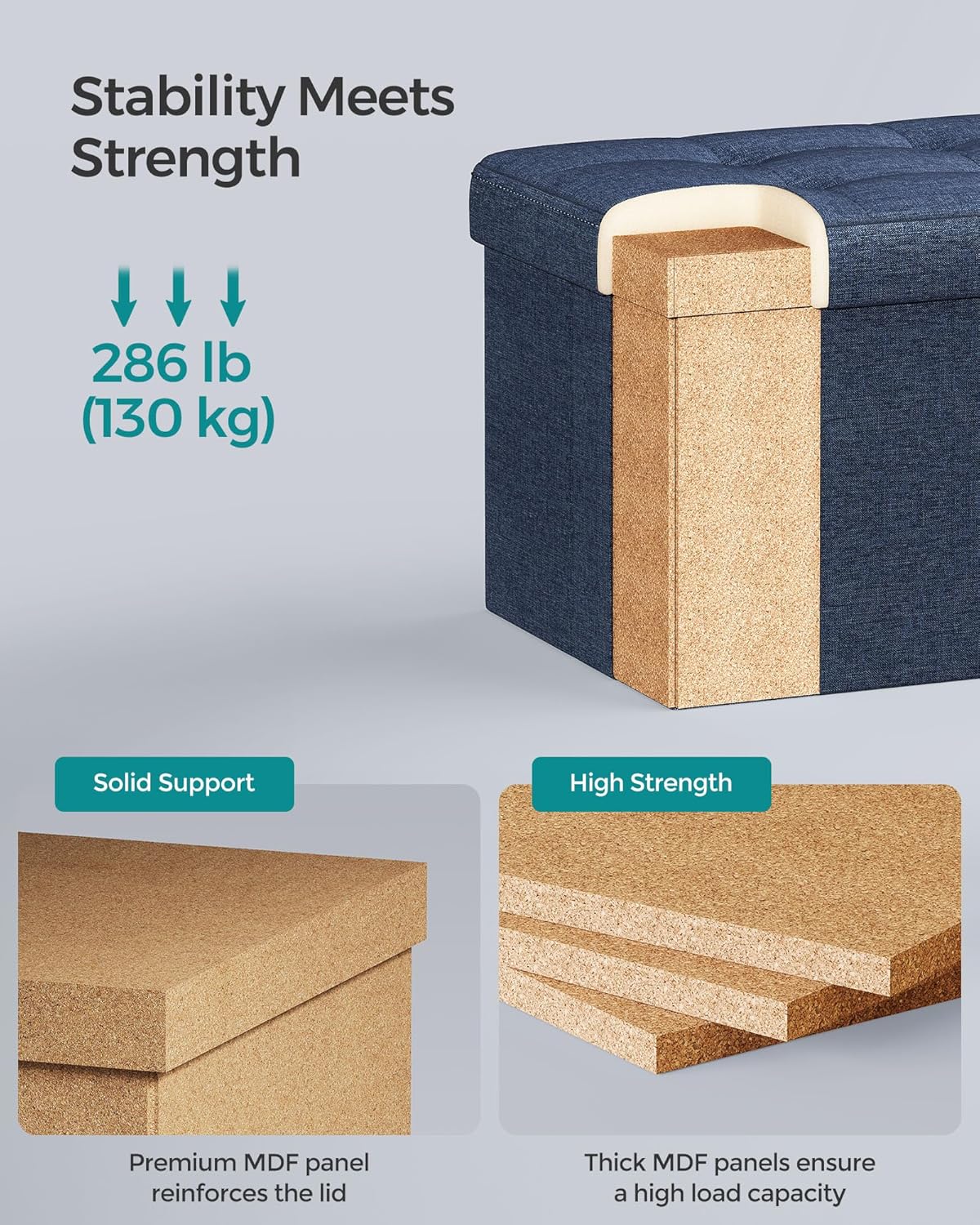SONGMICS Mazie Collection - Small Folding Storage Ottoman, Foot Rest Stool, 12.2 x 16.1 x 12.2 Inches, 286 lb Load Capacity, for Living Room, Bedroom, Home Office, Dorm, Dark Gray ULSF102G01