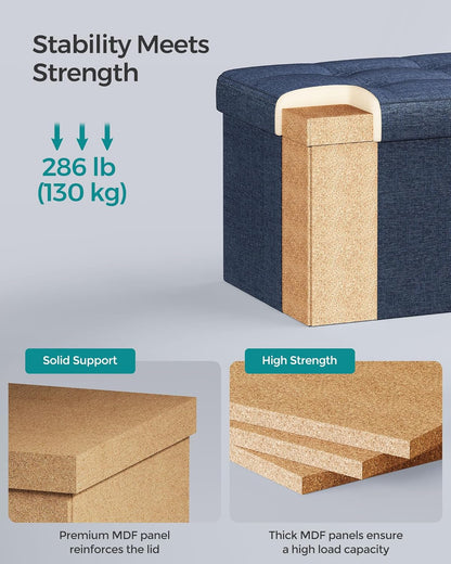 SONGMICS Mazie Collection - Small Folding Storage Ottoman, Foot Rest Stool, 12.2 x 16.1 x 12.2 Inches, 286 lb Load Capacity, for Living Room, Bedroom, Home Office, Dorm, Dark Gray ULSF102G01