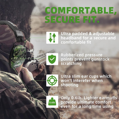 PROHEAR Electronic Ear Protection for Shooting with 4X Sound Amplification, Gun Range Hearing Protection Muffs, NRR 23dB Noise Reduction Headphones for Hunting, Green