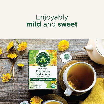 Traditional Medicinals Organic, Roasted, Dandelion Root Tea - Supports Normal Detox + Digestion - Kosher, Non-GMO, Caffeine-Free, Compostable - 16 Tea Bags, (Pack of 2)