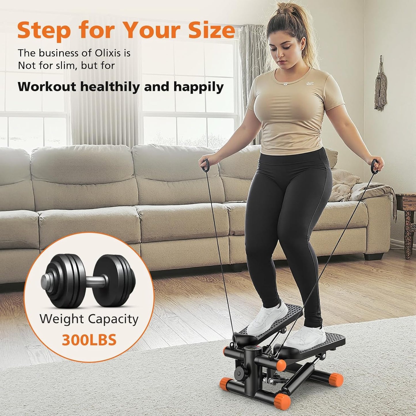 OLIXIS Steppers for Exercise At Home Workout Equipment, Mini Stepper Exercise Machine for Senior Citizens, Twist Stepper with Resistance Bands, Cardio Weight Loss Equipment Home Fitness