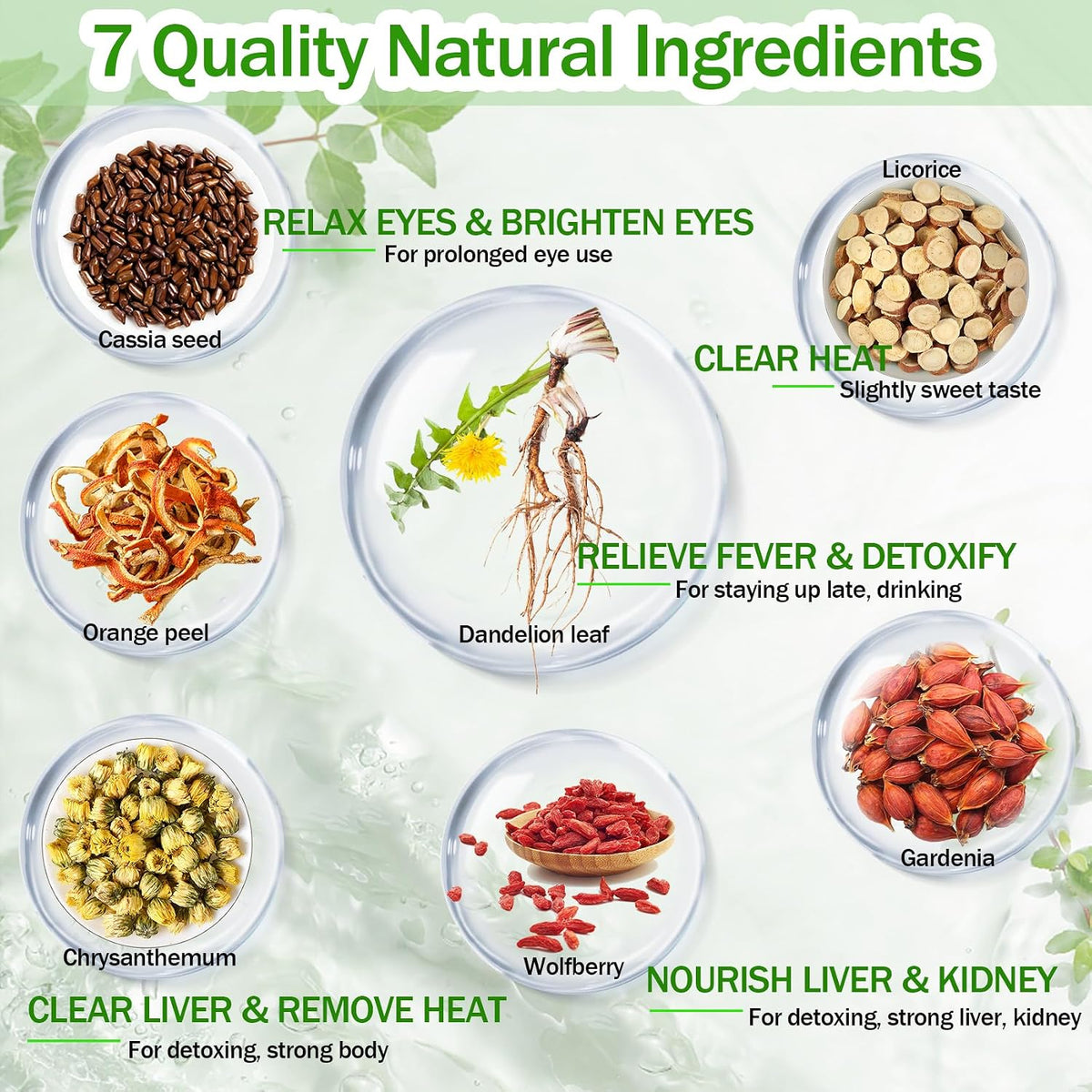 30 Bags Dandelion Wolfberry Tea, Goji Berry Chrysanthemum Cassia Seed Tea, Seven Natural Herbal Ingredients, For Kidney & Liver Health(30bags, 300g)