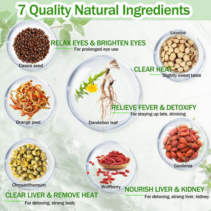 30 Bags Dandelion Wolfberry Tea, Goji Berry Chrysanthemum Cassia Seed Tea, Seven Natural Herbal Ingredients, For Kidney & Liver Health(30bags, 300g)