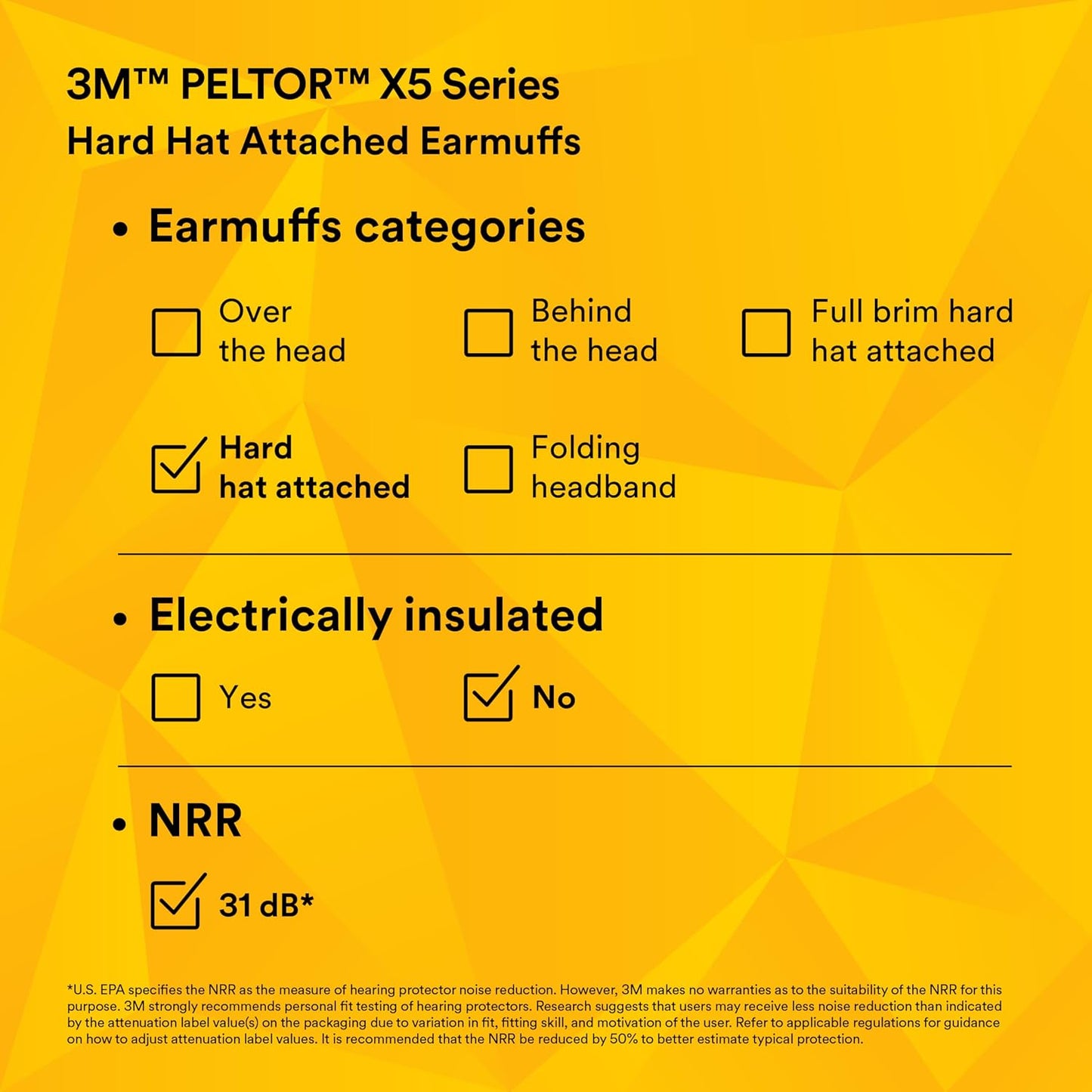 3M PELTOR Ear Muff Hearing Protection, X5 Series, Noise Protection NRR 21 dB, Construction, Manufacturing, Automotive