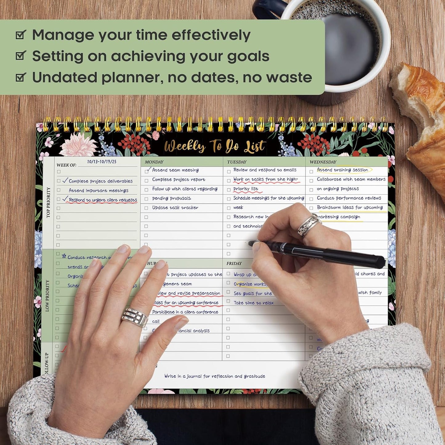 Taja Weekly To Do List Notepad with 52 Undated Sheets（8.5"×11"）- Weekly Desk Planner for Women & Man, Work and Home -1 Pack Violet Dream