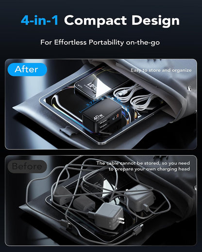 4-in-1 Retractable USB C Wall Charger,40W Fast Charging for Multi-Device