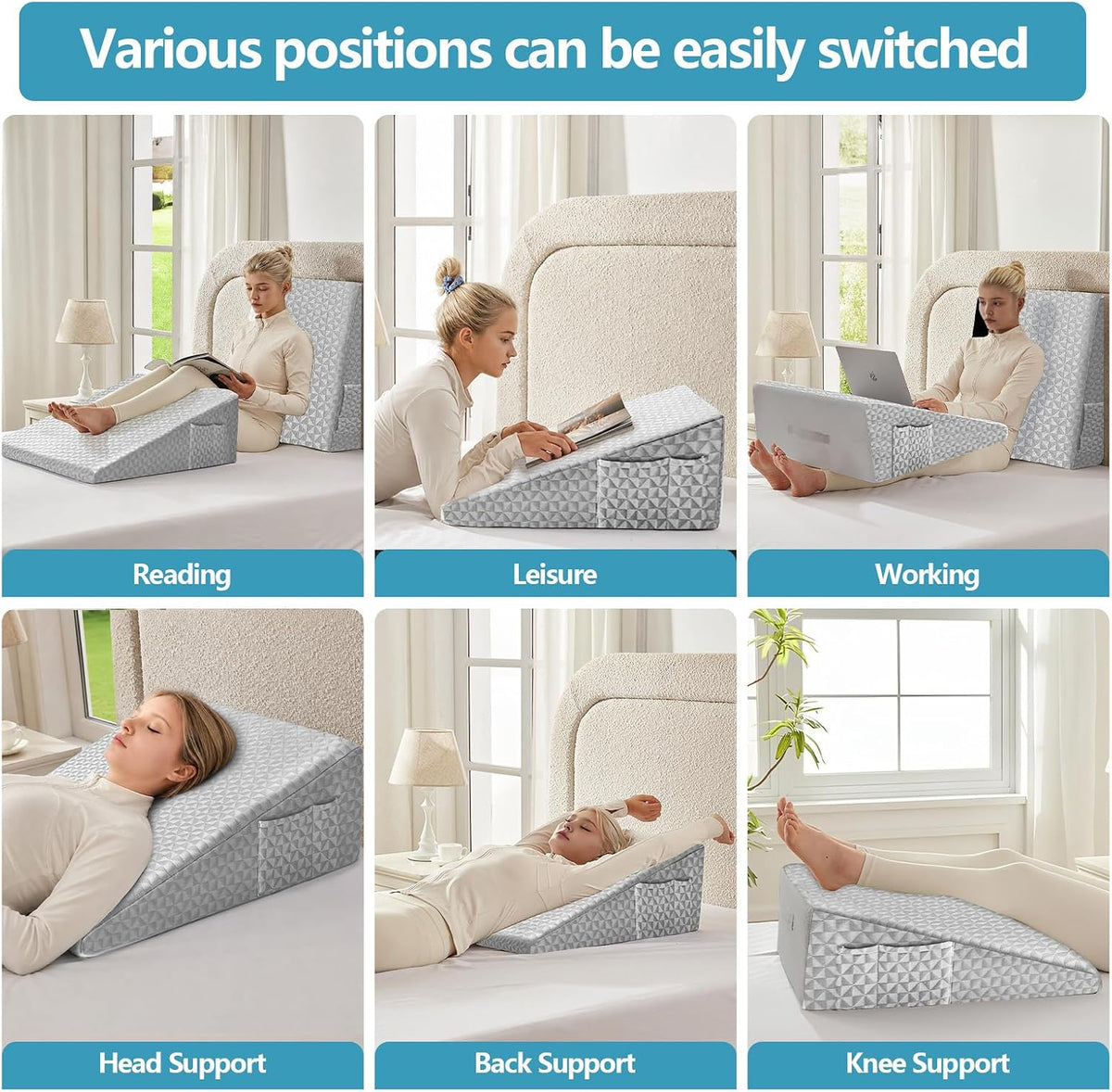 Nordjager Wedge Pillow for Sleeping, 24 x 24 x 10 Inch Bed Wedge
