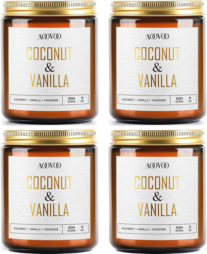 AOOVOO Coconut Vanilla Candles - 9 oz Scented Candles, Aromatherapy Candle, Soy Candle for Home Scented