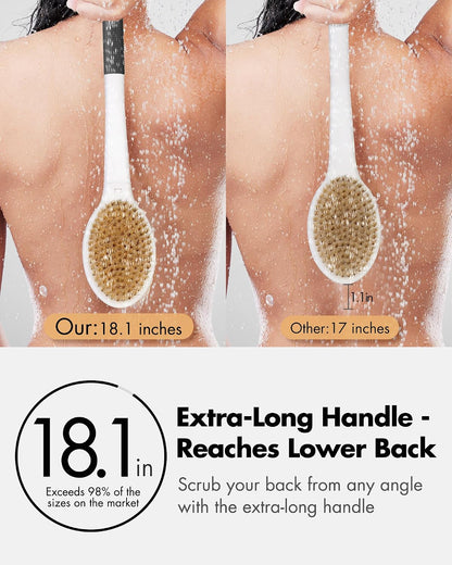 Dry Brushing Body Brush for Massage - Natural Boar Bristle Exfoliating Brush with Massage Nodes for Lymphatic Drainage, Cellulite, Blood Circulation Improving Skin Health for Women Men Elderly(Grey)