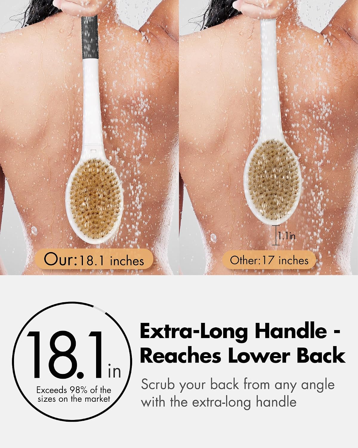 Dry Brushing Body Brush for Massage - Natural Boar Bristle Exfoliating Brush with Massage Nodes for Lymphatic Drainage, Cellulite, Blood Circulation Improving Skin Health for Women Men Elderly(Grey)