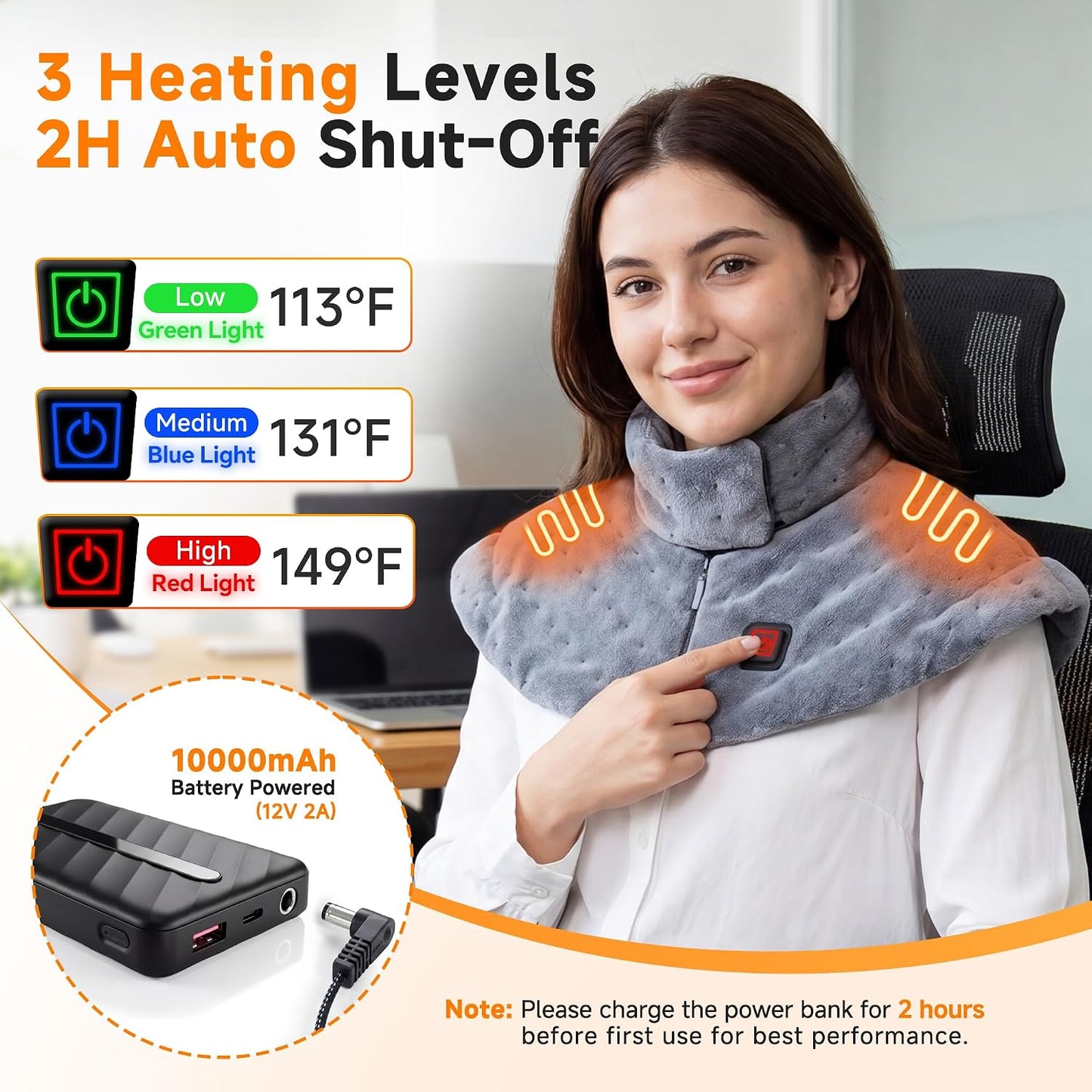 Portable Cordless Heating Pad for Neck and Shoulders Back, 10000mAh Battery - Rechargeable & Wireless, Electric Weighted Heated Neck Wrap & Neck Warmer, 3 Heat Settings, Birthday Gifts for Women Men