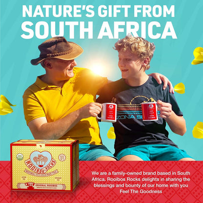 Caffeine Free Organic Rooibos Tea Bags 80 - Naturally Sweet Herbal Tea Safe for Kids & Pregnant Women – Low Tannin Premium South African Tea Red Tea - Sustainably & Ethically Farmed Red Rooibos Tea