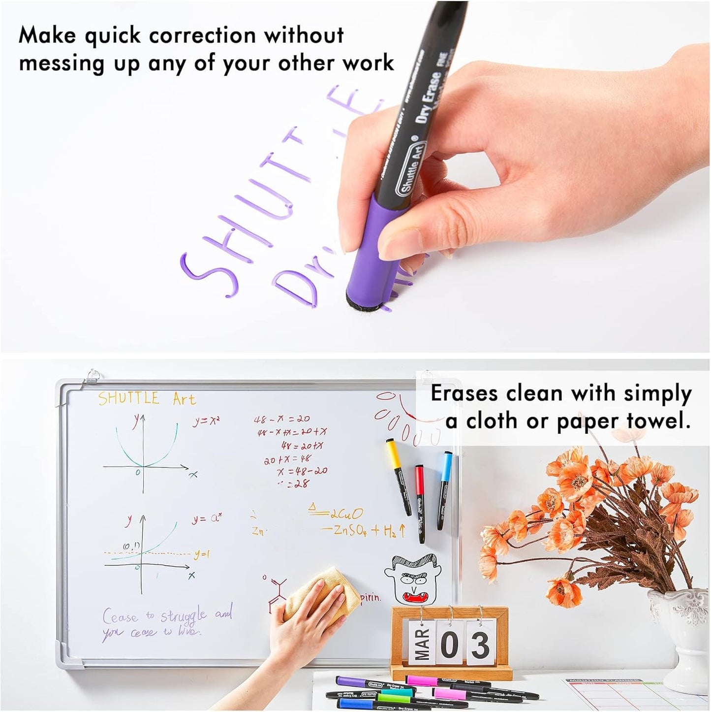 Shuttle Art Magnetic Whiteboard Markers, 20 Pieces Fine Tip and Eraser, Dry Erase Whiteboard Markers, for Writing on Whiteboards, Weekly Planner, Glass for School Office Home