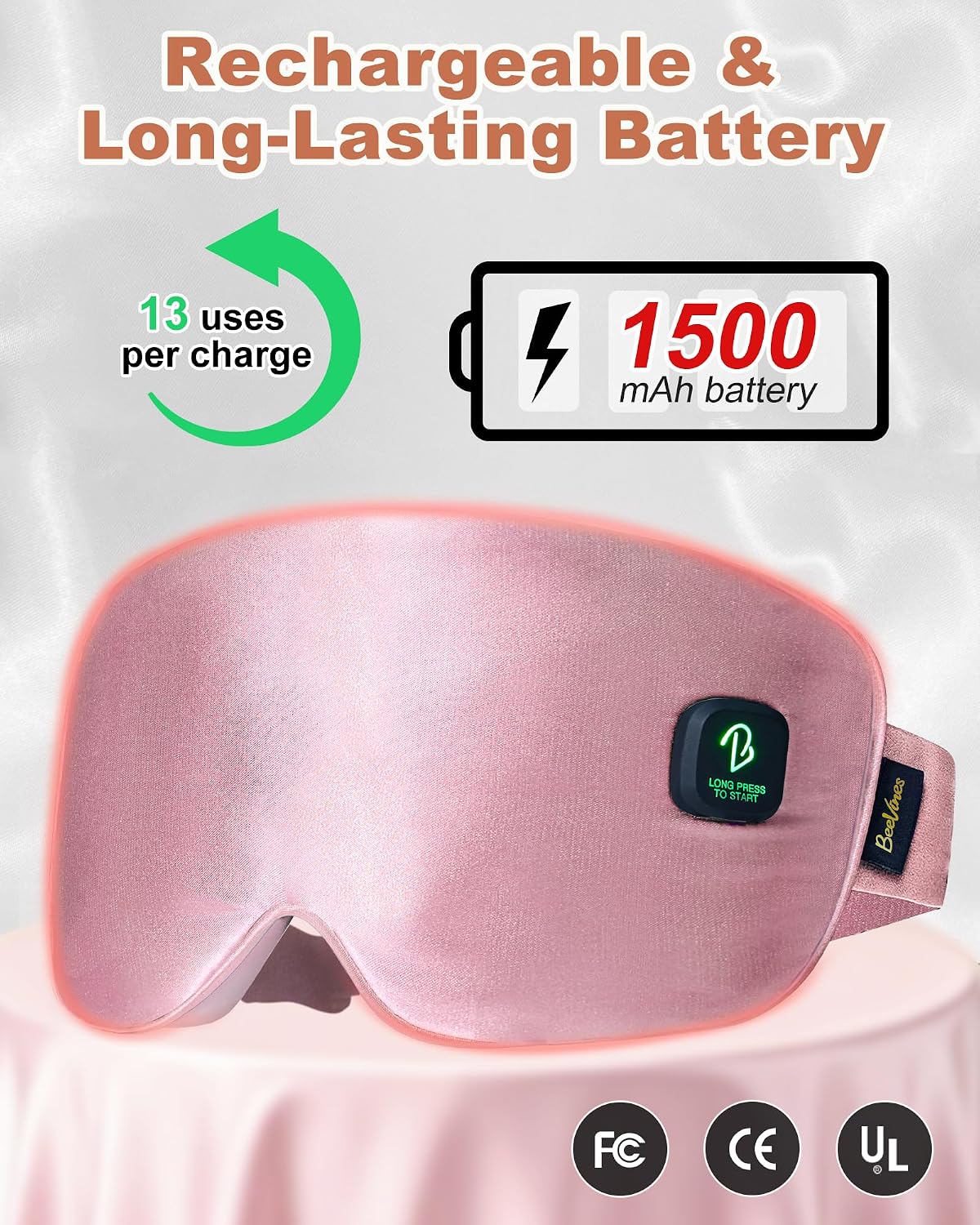 BeeVines Cordless Heated Eye Mask for Dry Eyes, Washable Heat Eye Masks for Blepharitis, Warm Eye Compress for Men & Women, 1500mAh Rechargeable Eye Warmer with Travel Pouch(Blue)